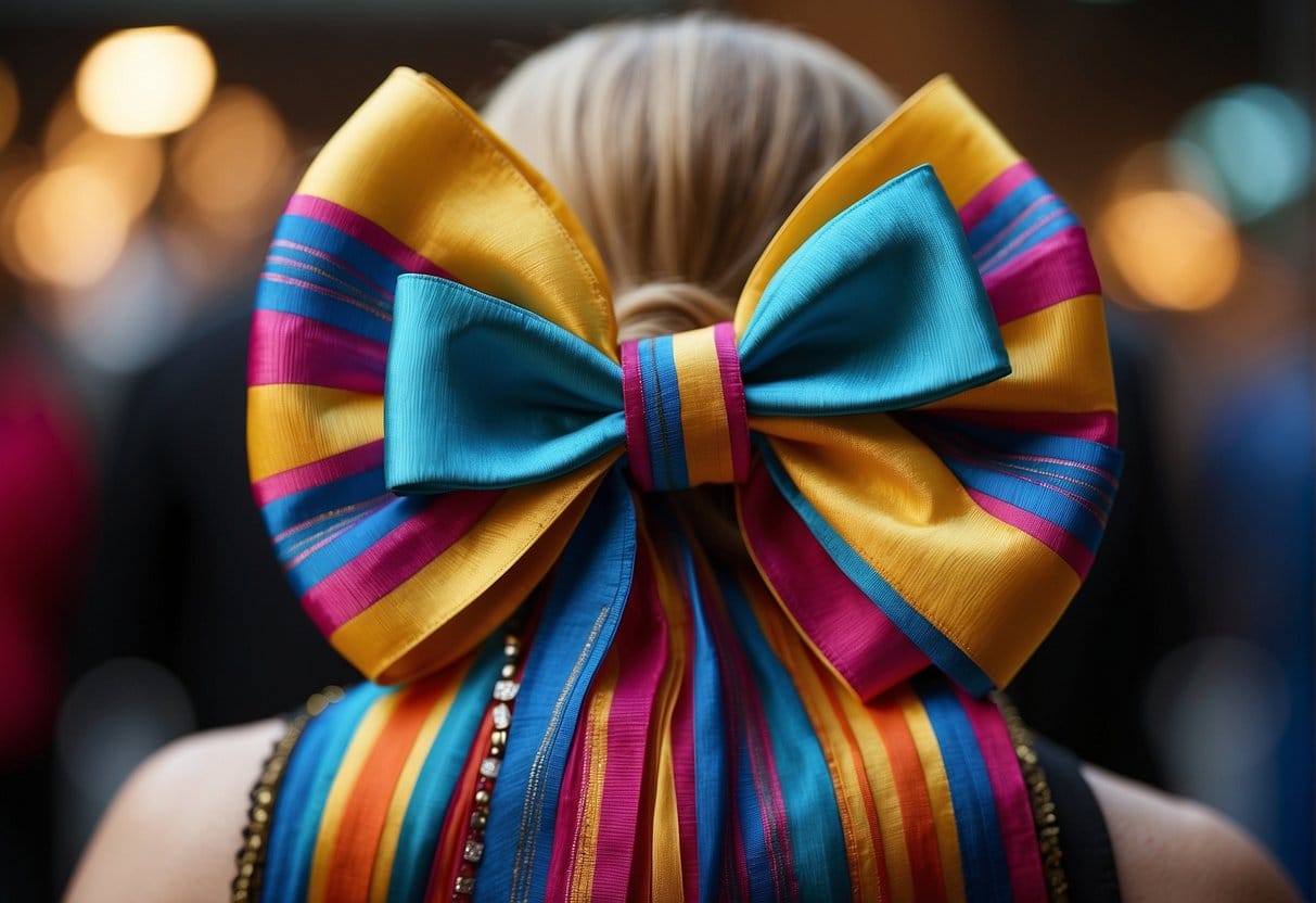 A colorful hairbow displayed on a traditional dress, symbolizing cultural and gender implications