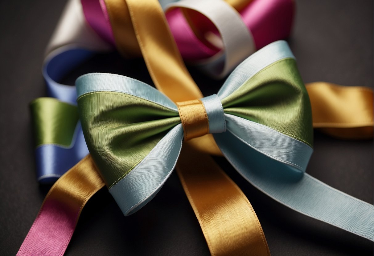 Ribbon being tied into bows, hair accessories displayed