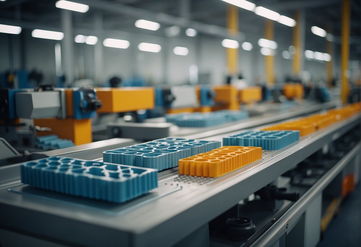 Machinery molds and assembles hair bows in a modern factory setting, with packaging and shipping areas visible nearby