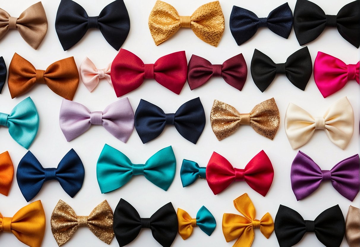 Various modern hair bow styles displayed on a clean, white background. Different sizes, colors, and materials are showcased to demonstrate their versatility and usage