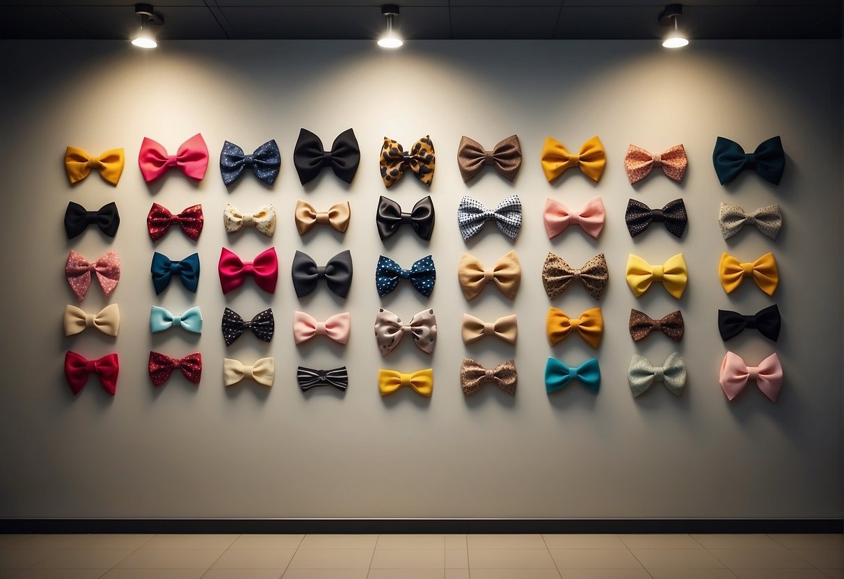 A timeline of fashion trends from different eras, including hair bows, displayed on a wall with accompanying text